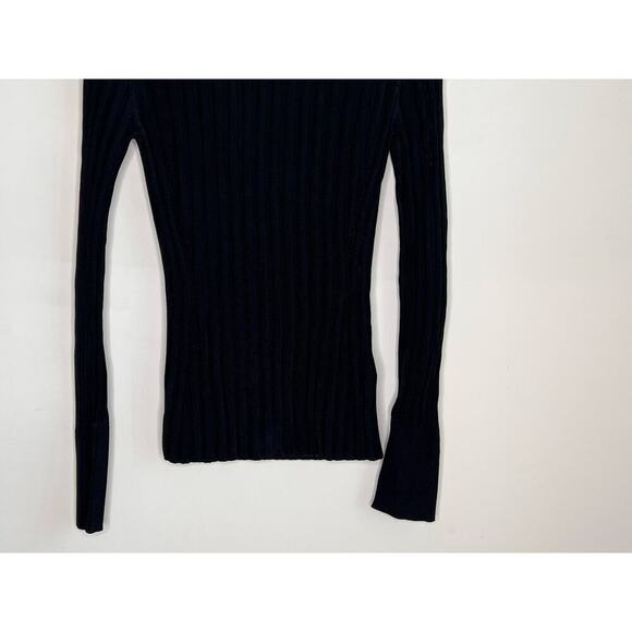 COS Rib-Knit Slim Fit Crew Neck Long Sleeve T-Shirt Black Women's Size XS - Picture 5 of 10